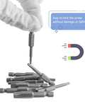 Gloved hand holding magnetic Torx Star 5 Point Security Tamper Proof Screwdriver Bit, 10 Piece set visible, S2 steel.