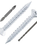 30 Pack 1/4 X 1-3/4 Inch White Flat Head Concrete Screws Professional Carbon Steel Masonry Anchors, drill bit, driver included.
