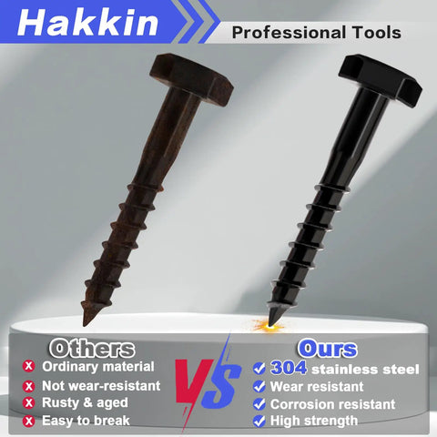 Comparison of ordinary lag screw vs 202-Piece Hex Lag Screws Kit With 304 Stainless Steel Black Oxide Bolts for corrosion resistance