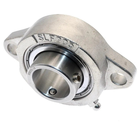 Solid Stainless Steel Two Bolt Flange Bearing Unit Deep Groove Ball Bearings Setscrew Locking Built Tough Heavy Duty Industrial Smooth Rotation Durability One Inch Size Mechanics Quality Tools Work Done Hassle Free Machine Repair Project, one-inch flange bearing