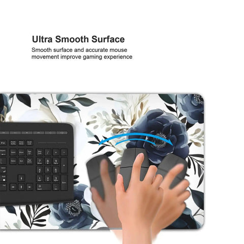 XXL Extended Desk Mouse Pad 35.4 x 15.7 Inches Navy Blue Boho Peony Florals Waterproof 3mm Thick Keyboard And Mouse Mat