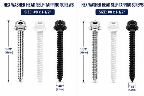 Pack Of 100 Hex Washer Head Self Tapping Wood Screws No 8 Size 1-1/2 Inch Phillips Drive Built Tough Corrosion Resistant Black Finish