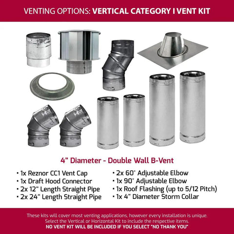 Certified Badass 60K BTU Vertical Natural Gas Garage Heater vent kit components for safe exhaust installation.