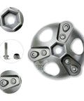 Wind Turbine Wheel Hub And Cap Kit With 3 Blades For Horizontal Turbines DIY Friendly Windmill Accessories 100W To 1000W Includes Screws And Nuts Compatible With 17mm Shaft Durable Metal Hub Cap For Easy Install showing hub and fasteners