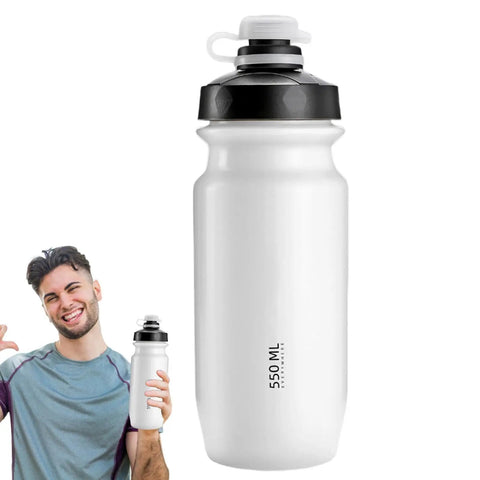 On The Go 550ml Leak Proof Bike Water Bottle With Hands Free Bite Valve, Reusable Cycling Flask shown with person holding it