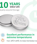 Top Shelf CR2032 3V Lithium Batteries 5 Pack durable coin cell battery showing 10 years shelf life for electronic devices.