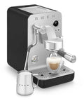 Next Level Semi Pro Espresso Machine Featuring 15 Bar Pump Pressure And Triple Thermoblock Heating For Rock Solid Temp Control And Strong Steam Wand Pulling Real Deal Barista Shots Daily In Glossy Black with coffee cup and milk jug