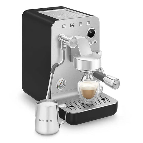 Next Level Semi Pro Espresso Machine Featuring 15 Bar Pump Pressure And Triple Thermoblock Heating For Rock Solid Temp Control And Strong Steam Wand Pulling Real Deal Barista Shots Daily In Glossy Black with coffee cup and milk jug