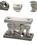 Double Roller Cabinet Latch Lock with Door Holder Release Clamp in stainless steel for kitchen cabinets, closets, and pantry doors.