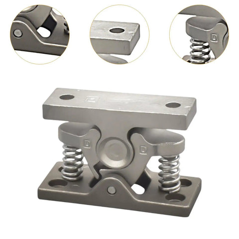 Double Roller Cabinet Latch Lock with Door Holder Release Clamp in stainless steel for kitchen cabinets, closets, and pantry doors.