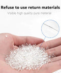 Hand holding clear resin pellets used for high-quality polyurethane products with zoom-in detail