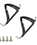 Badass Ultralight Carbon Fiber Water Bottle Cages For Bikes Featuring A Rock Solid Hold Compatible With Standard Drinkware Two Pack, showcasing two black carbon fiber cages.