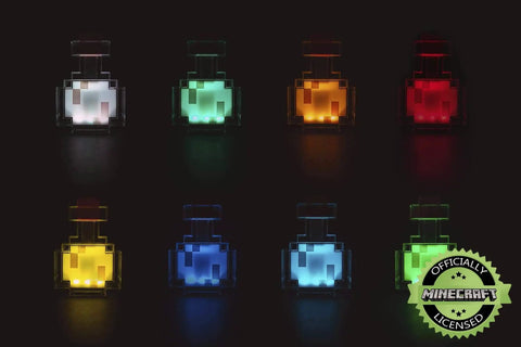 Potion Bottle Color Changing LED Desk Lamp With Pixelated Design, 7 Inch Night Light For Gamers in various colors