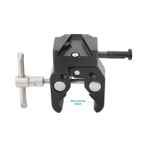 Super Crab Clamp With Universal V Lock Quick Release Adapter For DSLR Battery Setup, black aluminum alloy, 50mm opening