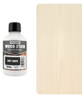 Top Shelf Water Based Wood Stain In Soft White For Indoor Timber Doors And Skirting Boards Non Toxic Quick Dry Finish Easy Wipe On, 250ml bottle with wood sample.