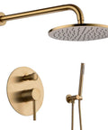 High End Bathroom Flex With This 12 Inch Round Shower System Built From Rock Solid Brass And Sporting Sleek Brushed Gold Wall Mounted Rainfall Mixer Valve Combo Kit