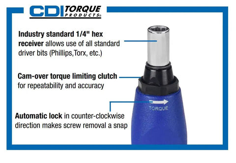 Micro Adjustable Torque Screwdriver With One Quarter Inch Hex Drive, 10 To 80 cNm Range, 61NSM shown with torque limit