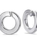 Close-up of two M10 Split Lock Washers Pack Of 200 In 304 Stainless Steel 18-8 Bright Finish For Tight, Reliable Fastening And Rugged Durability