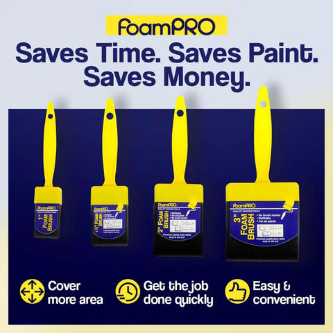 Top Shelf Classic Foam Paint Brush Set With Heavy Duty Handle And Four Easy Swap Refills For Slick Coverage On Wood Stains Urethane Varnish And Primer No Fuss Home Project Essential That Flows Like Butter, showing yellow handles and foam heads.