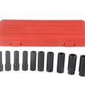 Rock Solid 10pc Deep Impact Socket Set For Cars And Gear Heads, Made From Top Tier Chrome Vanadium Steel Tough As Nails For Quick Repairs On Any Vehicle Or Heavy Duty Job At The Shop, red case