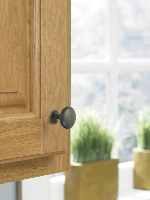 Oil Rubbed Bronze Edona One And A Quarter Inch Cabinet Knob Set, 10 Pack on wooden cabinet door, elegant traditional look