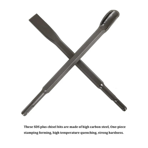 Crossed SDS Plus chisel bits made of high carbon steel for hammer drill, suitable for masonry and demolition work.