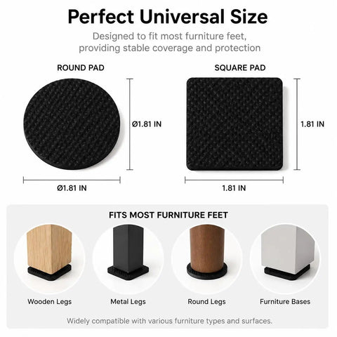 48 Count No Slip EVA Furniture Pads With Self Adhesive Backing For Chairs Couches Tables Feet Anti Scratch Floor Protectors Round And Square Black Glide Pads