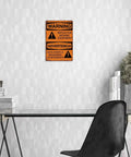 Warning Moving Equipment Metal Sign 8x12 Inch Aluminum Wall Decor displayed in a modern workspace