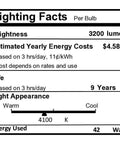 Lighting facts label for Six Pack 42 Watt GX24Q 4 Pin Triple Tube CFL Bulbs 4100K Cool White Compact Fluorescent Lighting
