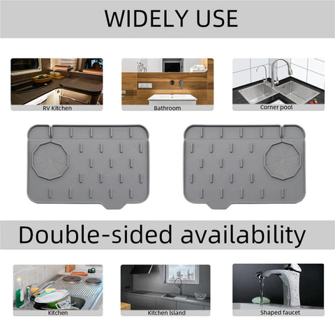 Two Pack Mini Silicone Sink Mat With Self Draining Splash Guard And Soap Sponge Holder For Kitchen Countertop, Double Sided Gray, 8.3 By 5.7 Inches, Keeps Counters Dry And Faucets Drip Free