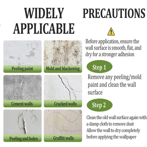 Big Time Thermal Insulating Wallpaper Self Adhesive Peel And Stick Wall Covering Waterproof Soundproof Diy Home Decor Roll In Bold Pink For Zero Sweat Setup All Around wall preparation instructions with images of common wall issues.