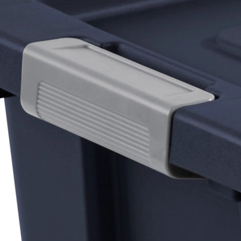 Close-up of the durable gray handle on an Eight Pack Heavy Duty Storage Bins With Secure Snap Lids Rock Solid Plastic Totes.