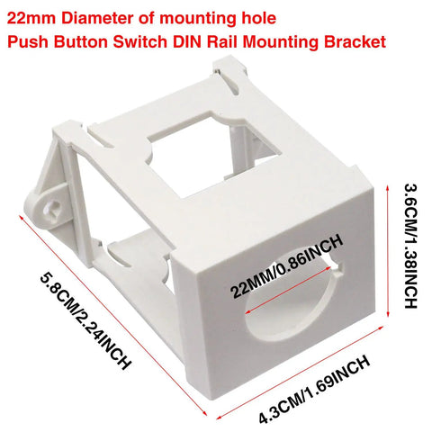 Side view of Two Pack 22mm Push Button Switch DIN Rail Mounting Bracket Adapter, white, with dimensions marked.