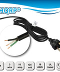 Heavy Duty 10 Ft Replacement AC Power Cord Featuring 18 AWG 3 Prong Wiring For Secure Tool Hookup And Steady Voltage Delivery To Keep Your Essential Routers And Sanders Running Smooth, with three inner wires visible.