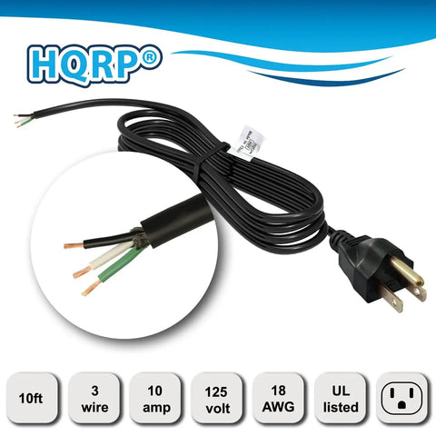 Heavy Duty 10 Ft Replacement AC Power Cord Featuring 18 AWG 3 Prong Wiring For Secure Tool Hookup And Steady Voltage Delivery To Keep Your Essential Routers And Sanders Running Smooth, with three inner wires visible.