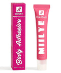 MIILYE body adhesive tube and box, All Day Sweat Proof Body Adhesive For Clothes With Strong Hold And Water Wash Off Keeps Bras Strapless In Place And Stays Put Dancers Wigs Stockings Plunging Necklines, 20ml package.