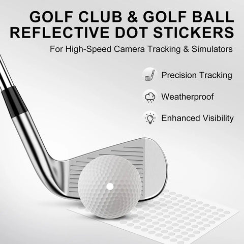 Golf club with ball and Dope Reflective Dot Stickers For Golf Training 600 Dots 0.25 Inch White Weatherproof Adhesive sheet