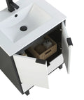 Heavy Duty 24 Inch Bathroom Vanity With Sink, Matte White Modern Cabinet showing soft close doors and deep storage drawer.