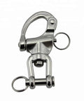 Heavy Duty Kickass 316 Stainless Steel Safety Clevis Pin Swivel Snap Shackle shown from front view, ideal for marine rigging.