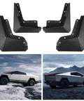 Tough Front And Rear Mud Flaps For Tesla Cybertruck 2024, black splash proof wheel guards for blocking road debris.