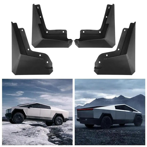 Tough Front And Rear Mud Flaps For Tesla Cybertruck 2024, black splash proof wheel guards for blocking road debris.