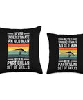Hang Gliding Throw Pillow For Dudes And Gals Who Love Flying, Funny Hang Glider Art Gift Idea For Flight Lovers And Open Air Enthusiasts, Never Underestimate An Old Man With A Particular Set Of Skills Cushion, 100 Percent Spun Poly.