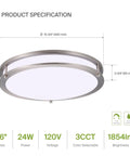 Lit 16 Inch Round Flush Mount Ceiling Light With 3CCT Dimmable LED 24W 1854 Lumens Energy Star Nickel Double Ring