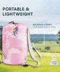 Unicorn Rainbow Clouds Pink Kids Sleeping Bag For Girls 61x26 Inches Lightweight 2.9 Lb in backpack carry bag outdoors