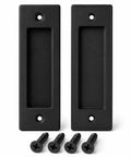 2 Pack Matte Black Flush Door Handle Set For Sliding Barn Doors Closets And Pocket Doors Heavy Duty Steel Recessed Pull With Screws Finger Pull Hardware For No Sweat Easy Access, front view