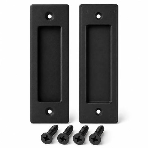 2 Pack Matte Black Flush Door Handle Set For Sliding Barn Doors Closets And Pocket Doors Heavy Duty Steel Recessed Pull With Screws Finger Pull Hardware For No Sweat Easy Access, front view