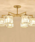 Modern Ceiling Pendant Light Featuring Transparent Crystal And Polished Gold Cylinder Frame For Living Room Bedroom Hotel Lobby Energy Saving Fixtures That Deliver A Straight Fire Vibe with multiple crystal shades.