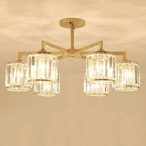 Modern Ceiling Pendant Light Featuring Transparent Crystal And Polished Gold Cylinder Frame For Living Room Bedroom Hotel Lobby Energy Saving Fixtures That Deliver A Straight Fire Vibe with multiple crystal shades.