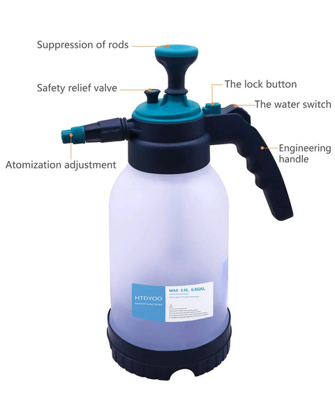 Half Gallon Garden Pump Sprayer With Extended Wand Handy Handheld Water Spray Unit Adjustable Nozzle with labeled parts