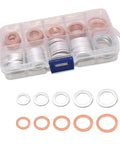 100 Pack Oil Drain Plug Crush Washers Kit With Copper And Aluminum Mix, Five Sizes M10 M12 M14 M16 M18 in plastic case